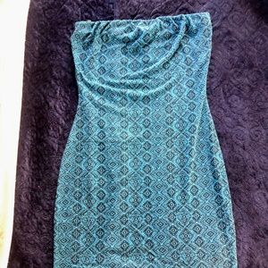 Teal Printed Strapless dress